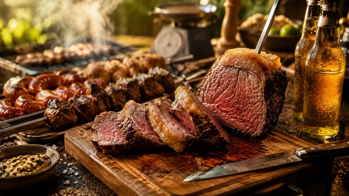 Carne grelhada na churrasqueira com brasa e fumaça