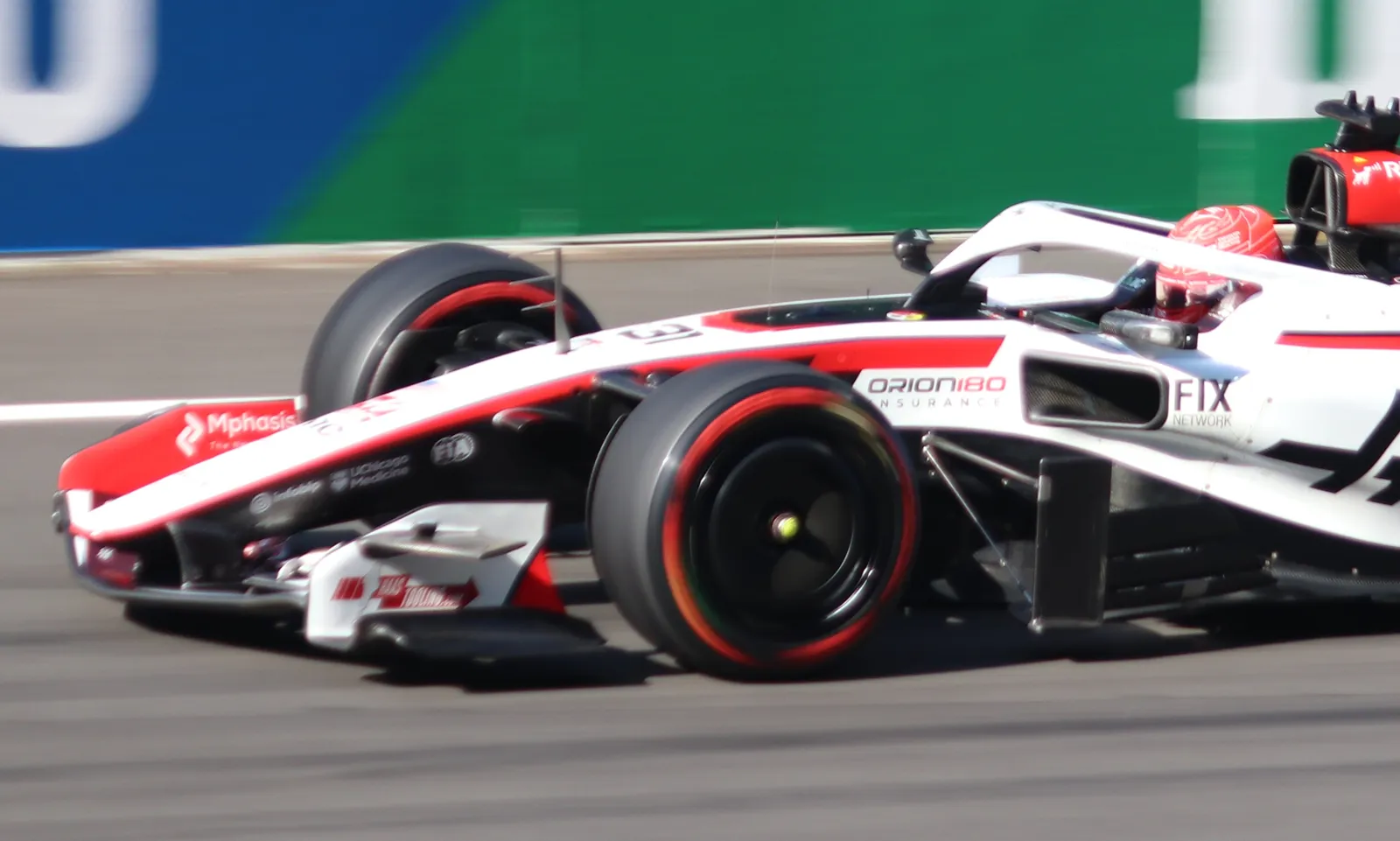 Front wing of the Haas VF-26 at close range during 2026 Chinese Grand Prix qualifying